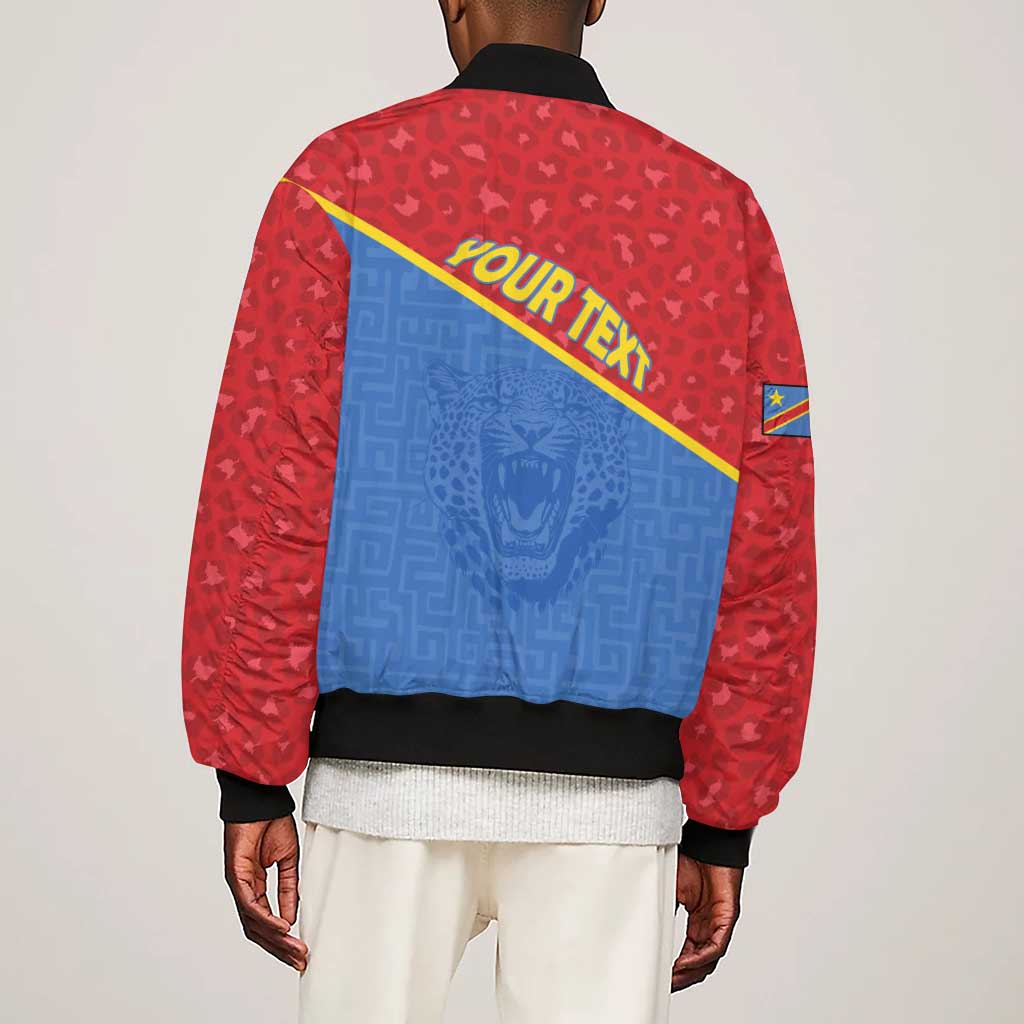 Custom DR Congo Football Sleeve Zip Bomber Jacket Go Champions - African Pride
