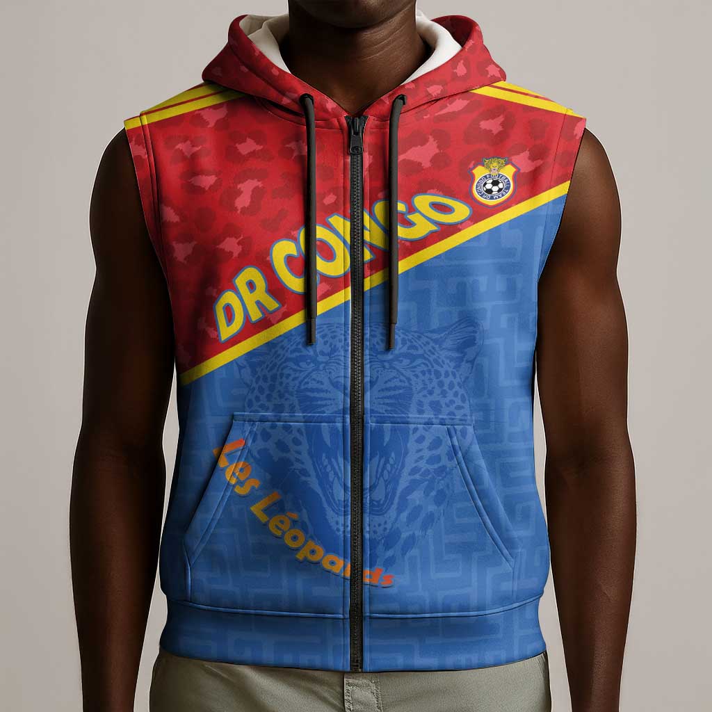 Custom DR Congo Football Sleeveless Zip Hoodie Go Champions - African Pride