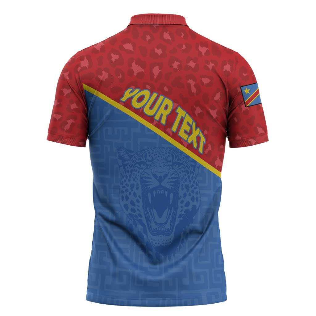 Custom DR Congo Football Zipper Polo Shirt Allez Les Léopards