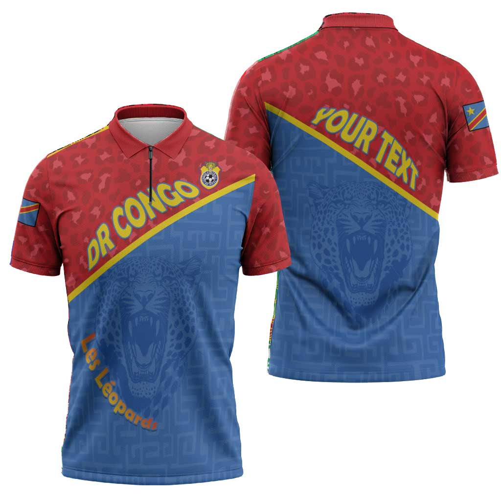 Custom DR Congo Football Zipper Polo Shirt Allez Les Léopards