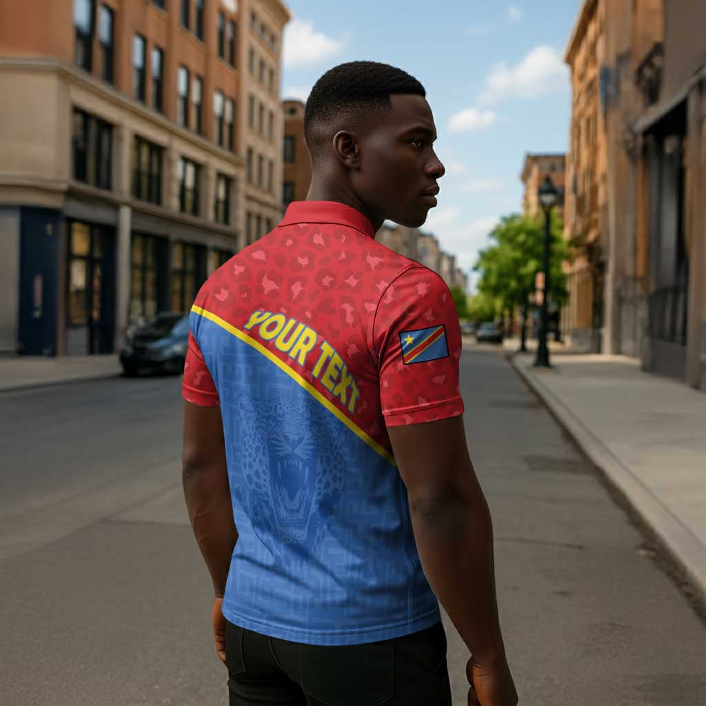 Custom DR Congo Football Zipper Polo Shirt Allez Les Léopards