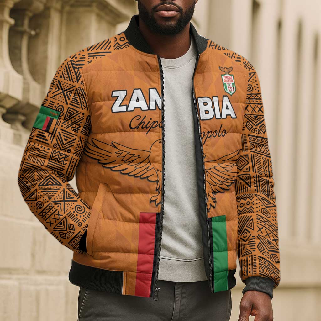 Custom Zambia Football Bomber Puffer Jacket Go Chipolopolo Go