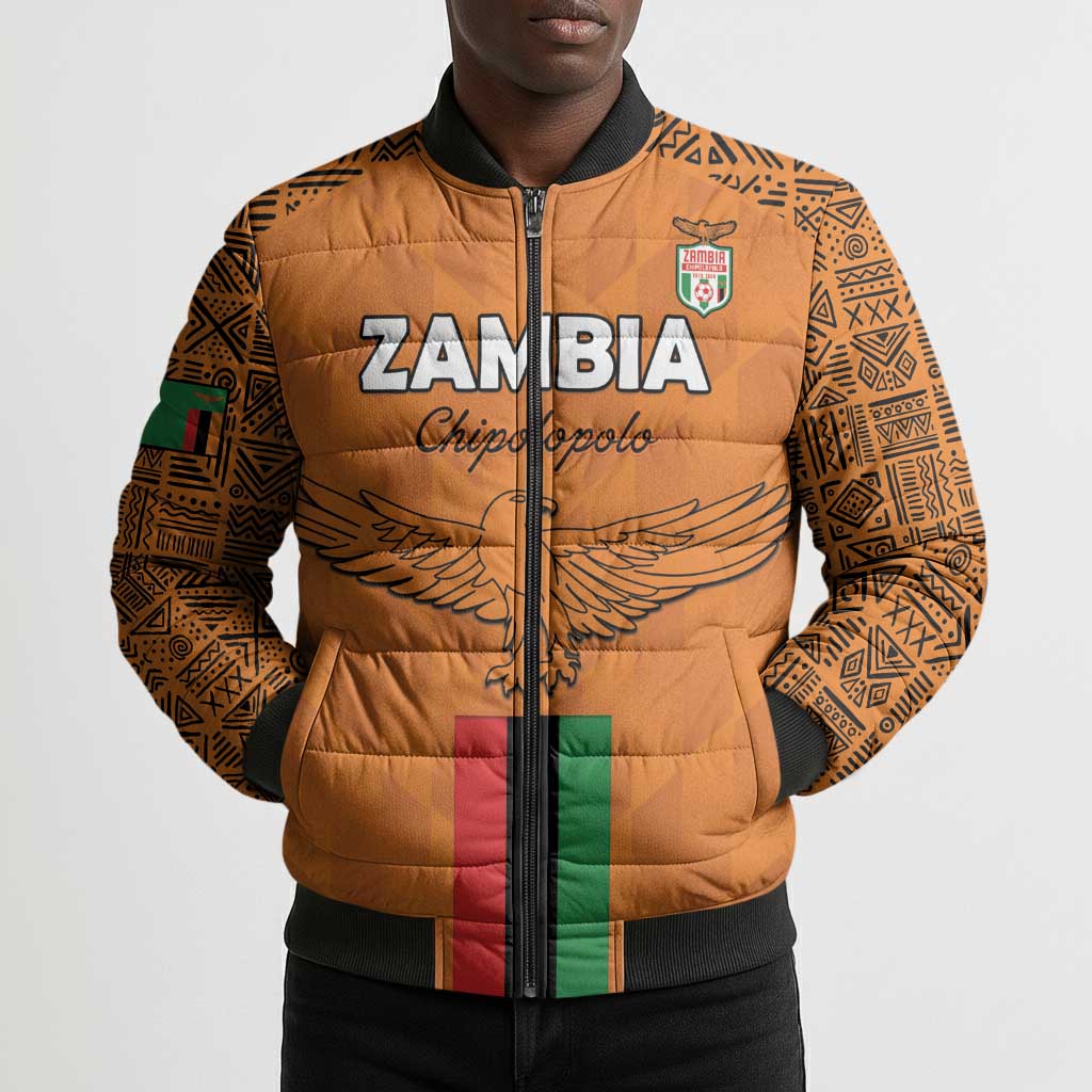 Custom Zambia Football Bomber Puffer Jacket Go Chipolopolo Go