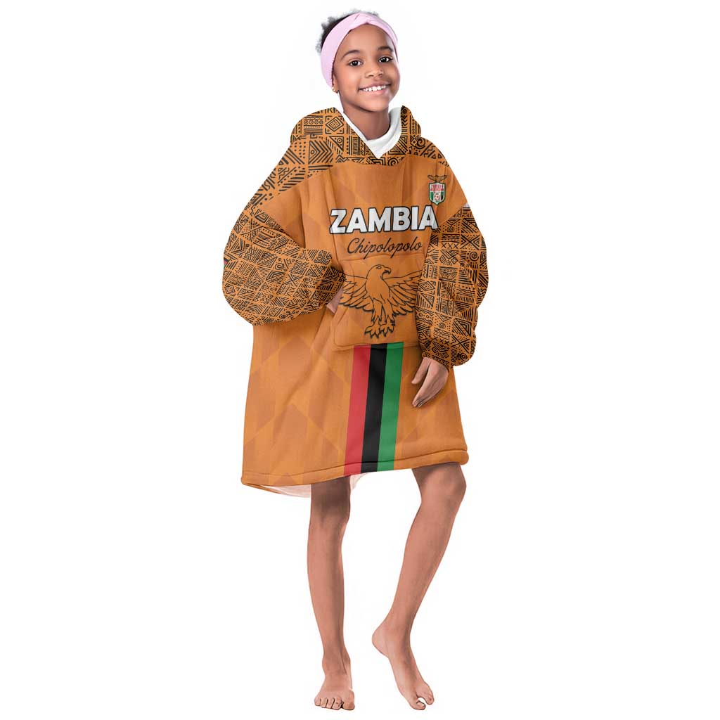 Custom Zambia Football Kid Wearable Blanket Hoodie Come On Chipolopolo - African Pride