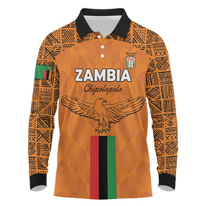 Custom Zambia Football Long Sleeve Polo Shirt Come On Chipolopolo - African Pride