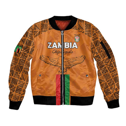 Custom Zambia Football Sleeve Zip Bomber Jacket Come On Chipolopolo - African Pride