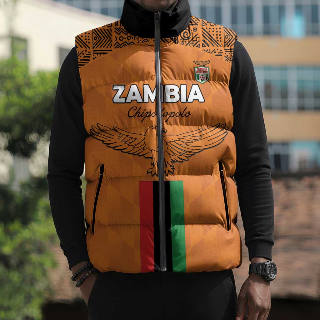 Custom Zambia Football Sleeveless Puffer Jacket Go Chipolopolo Go