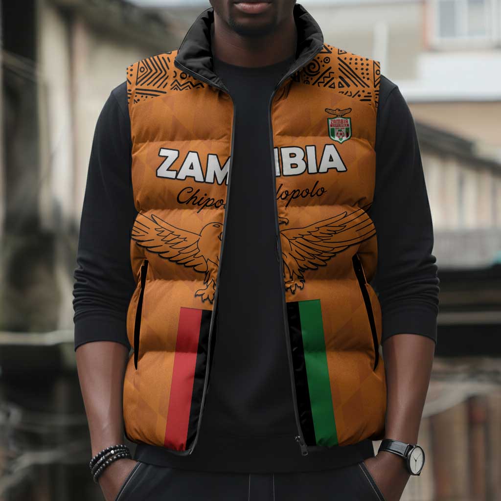 Custom Zambia Football Sleeveless Puffer Jacket Go Chipolopolo Go