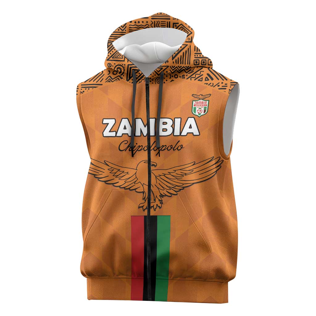 Custom Zambia Football Sleeveless Zip Hoodie Come On Chipolopolo - African Pride