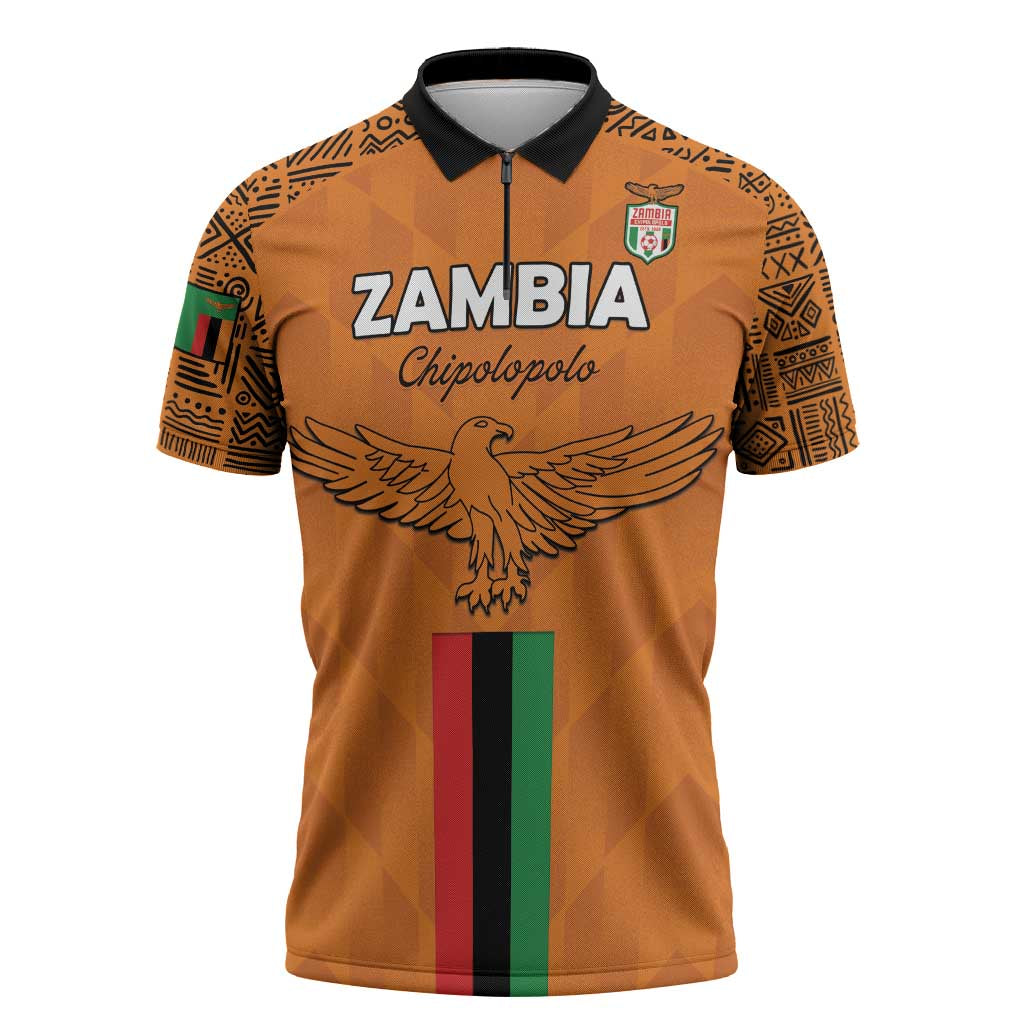 Custom Zambia Football Zipper Polo Shirt Go Chipolopolo Go