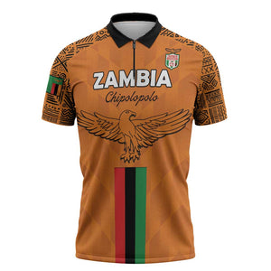 Custom Zambia Football Zipper Polo Shirt Go Chipolopolo Go