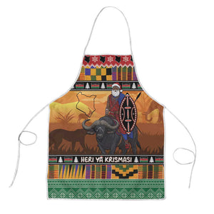 Kenya Safari Christmas Apron Black Santa Riding Cape Buffalo - Heri ya Krismasi