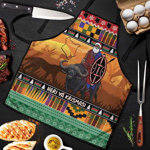 Kenya Safari Christmas Apron Black Santa Riding Cape Buffalo - Heri ya Krismasi