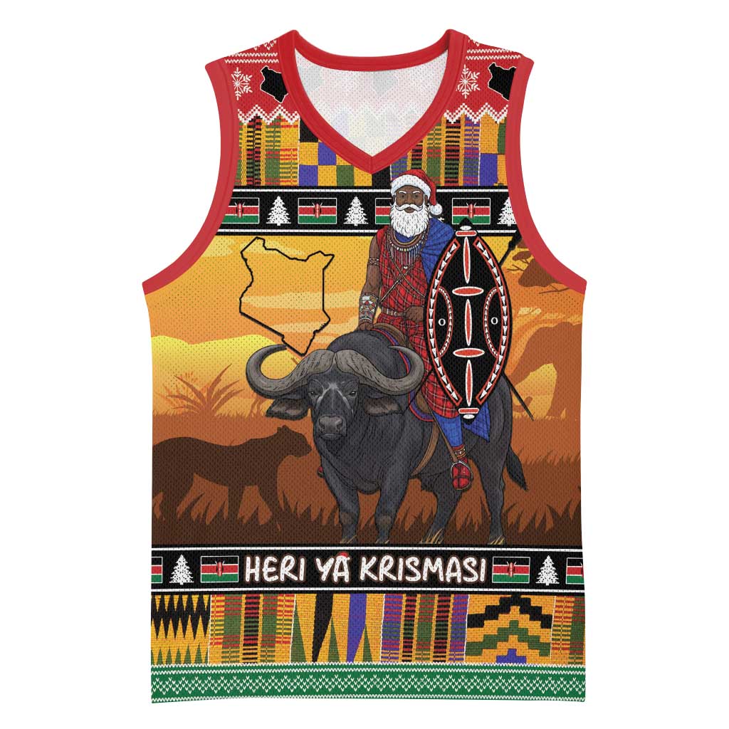 Afro Christmas in Kenya Safari Basketball Jersey Black Santa Riding Cape Buffalo LT15