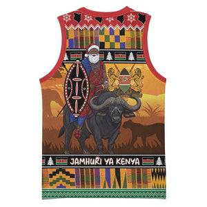 Afro Christmas in Kenya Safari Basketball Jersey Black Santa Riding Cape Buffalo LT15