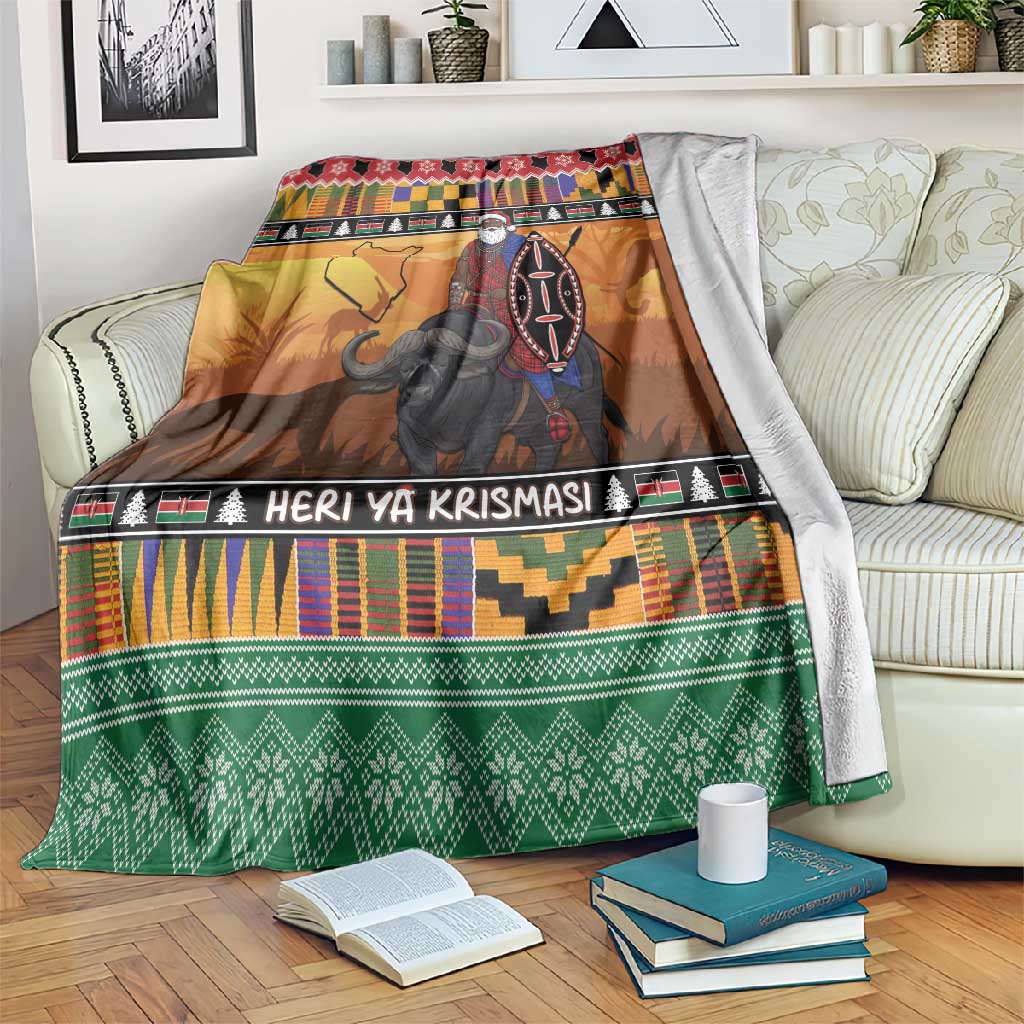 Afro Christmas in Kenya Safari Blanket Black Santa Riding Cape Buffalo - African Pride