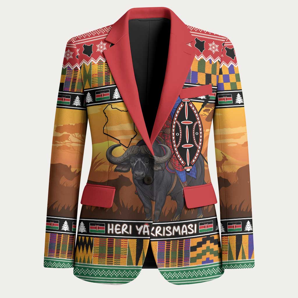 Kenya Safari Christmas Blazer Black Santa Riding Cape Buffalo - Heri ya Krismasi