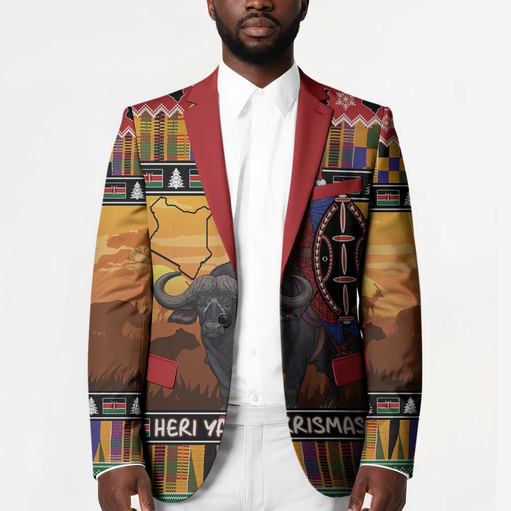 Kenya Safari Christmas Blazer Black Santa Riding Cape Buffalo - Heri ya Krismasi