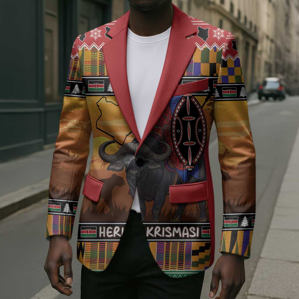 Kenya Safari Christmas Blazer Black Santa Riding Cape Buffalo - Heri ya Krismasi