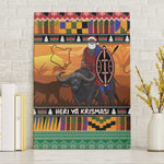 Afro Christmas in Kenya Safari Canvas Wall Art Black Santa Riding Cape Buffalo - African Pride