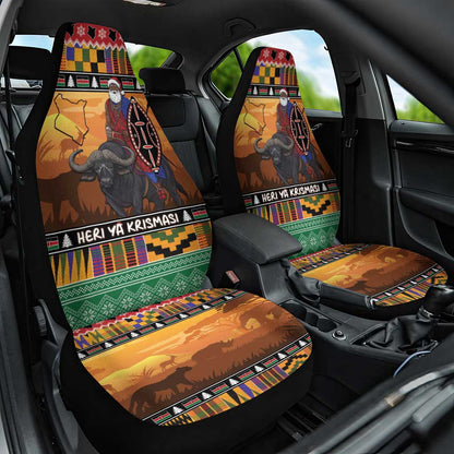 Afro Christmas in Kenya Safari Car Seat Cover Black Santa Riding Cape Buffalo - African Pride
