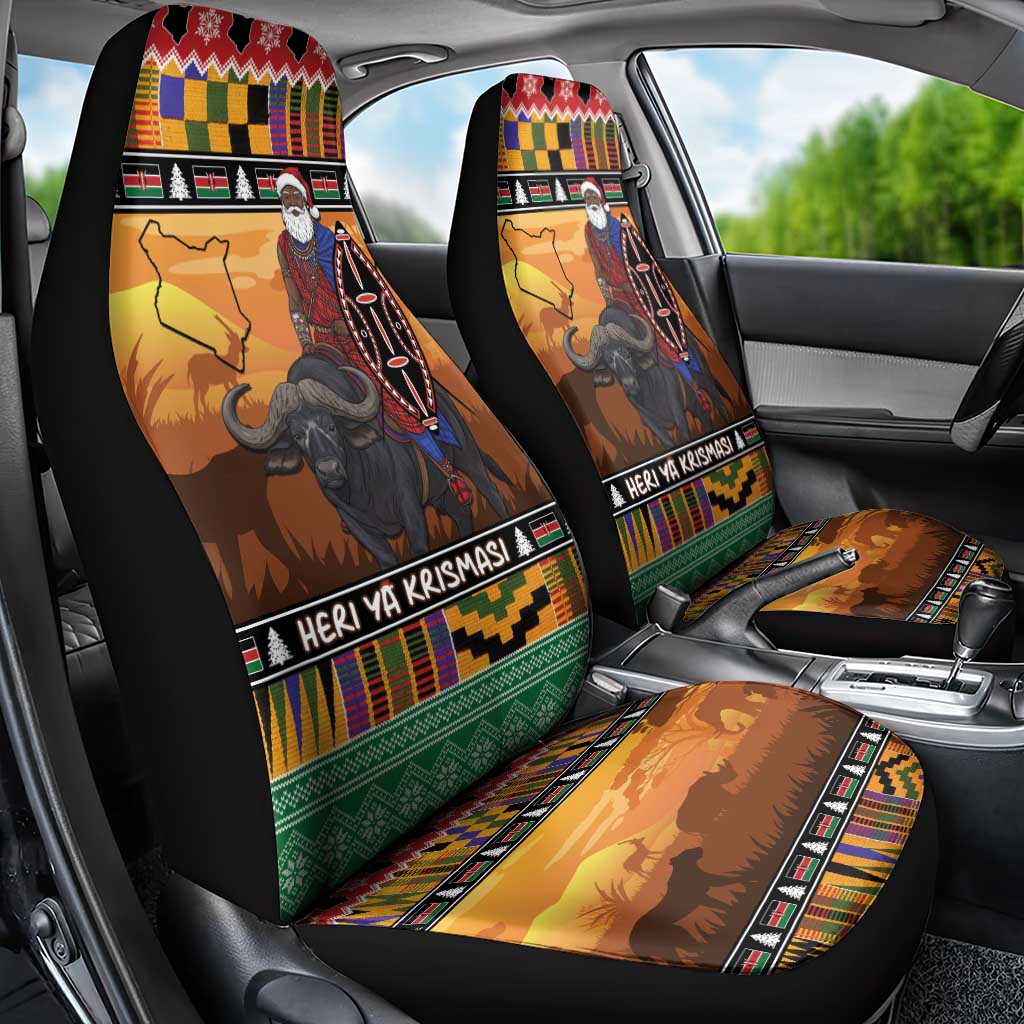 Afro Christmas in Kenya Safari Car Seat Cover Black Santa Riding Cape Buffalo - African Pride
