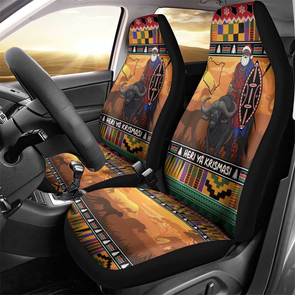 Afro Christmas in Kenya Safari Car Seat Cover Black Santa Riding Cape Buffalo - African Pride