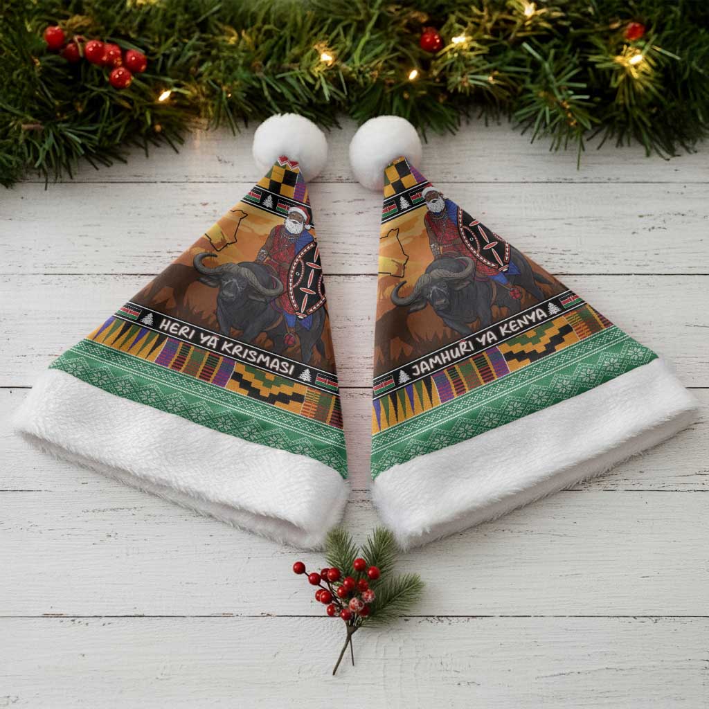 Afro Christmas in Kenya Safari Christmas Santa Hat Black Santa Riding Cape Buffalo - African Pride