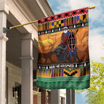 Afro Christmas in Kenya Safari Garden Flag Black Santa Riding Cape Buffalo - African Pride