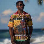 Afro Christmas in Kenya Safari Hawaiian Shirt Black Santa Riding Cape Buffalo - African Pride