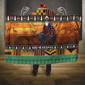 Afro Christmas in Kenya Safari Hooded Blanket Black Santa Riding Cape Buffalo - African Pride