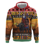 Afro Christmas in Kenya Safari Hoodie Black Santa Riding Cape Buffalo - African Pride