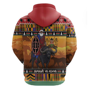 Afro Christmas in Kenya Safari Hoodie Black Santa Riding Cape Buffalo - African Pride