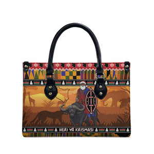 Kenya Safari Christmas Leather Bag Black Santa Riding Cape Buffalo - Heri ya Krismasi