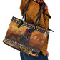 Afro Christmas in Kenya Safari Leather Tote Bag Black Santa Riding Cape Buffalo - African Pride
