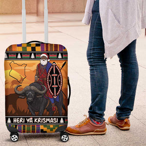 Afro Christmas in Kenya Safari Luggage Cover Black Santa Riding Cape Buffalo - African Pride