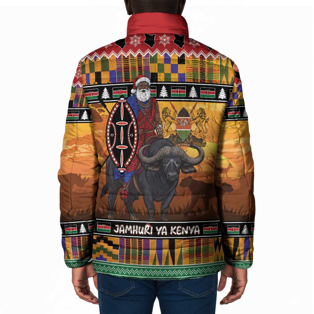 Kenya Safari Christmas Padded Jacket Black Santa Riding Cape Buffalo - Heri ya Krismasi