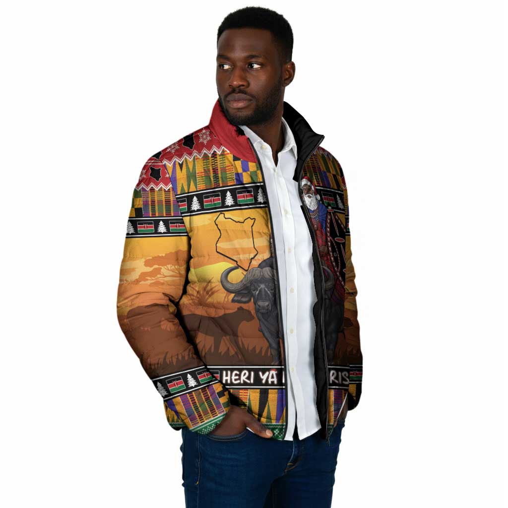 Kenya Safari Christmas Padded Jacket Black Santa Riding Cape Buffalo - Heri ya Krismasi