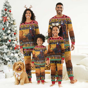 Afro Christmas in Kenya Safari Christmas Pajama Set Black Santa Riding Cape Buffalo - African Pride