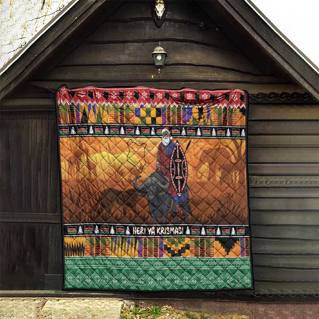 Afro Christmas in Kenya Safari Quilt Black Santa Riding Cape Buffalo - African Pride