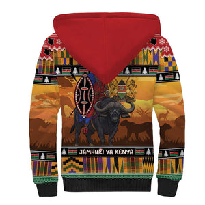 Afro Christmas in Kenya Safari Sherpa Hoodie Black Santa Riding Cape Buffalo - African Pride