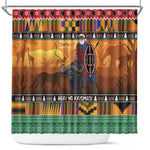 Afro Christmas in Kenya Safari Shower Curtain Black Santa Riding Cape Buffalo - African Pride