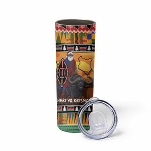Afro Christmas in Kenya Safari Skinny Tumbler Black Santa Riding Cape Buffalo - African Pride