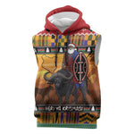 Afro Christmas in Kenya Safari Sleeveless Hoodie Black Santa Riding Cape Buffalo - African Pride