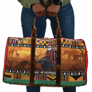 Kenya Safari Christmas Travel Bag Black Santa Riding Cape Buffalo - Heri ya Krismasi