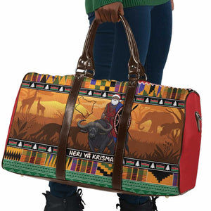Kenya Safari Christmas Travel Bag Black Santa Riding Cape Buffalo - Heri ya Krismasi