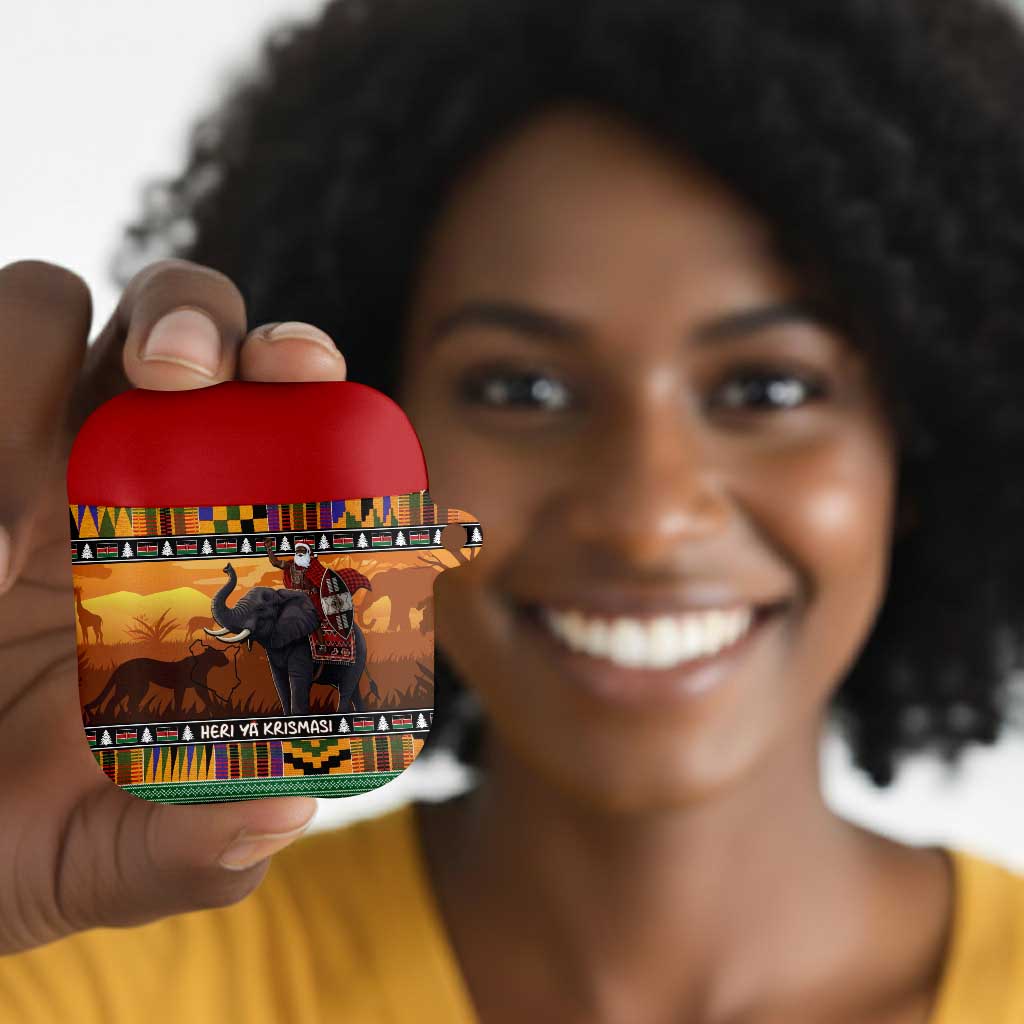 Kenya Safari Christmas AirPods Case Black Santa Riding Elephant - Heri ya Krismasi