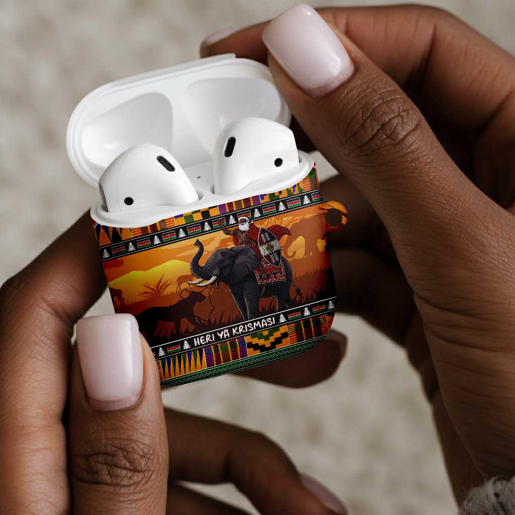 Kenya Safari Christmas AirPods Case Black Santa Riding Elephant - Heri ya Krismasi
