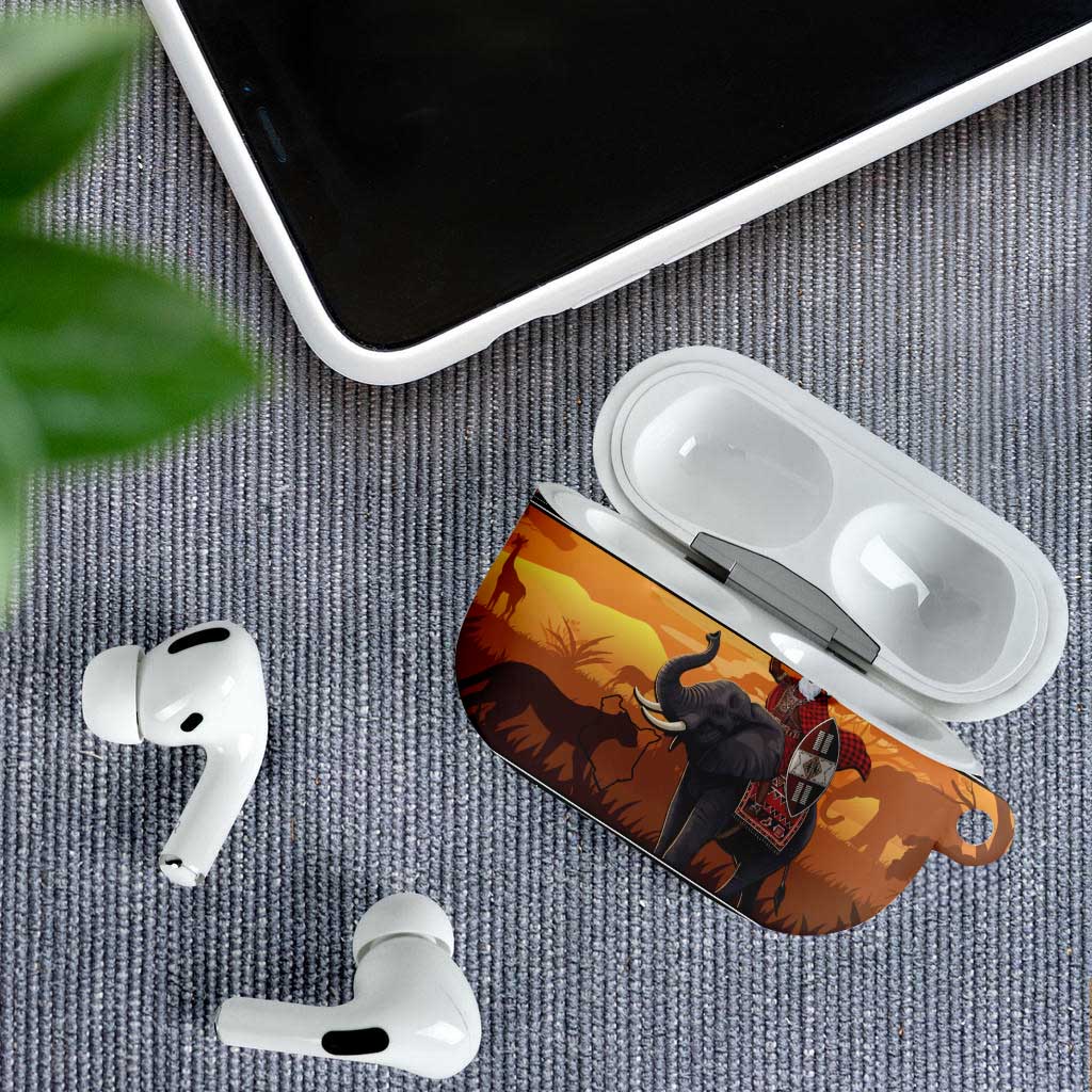 Kenya Safari Christmas AirPods Case Black Santa Riding Elephant - Heri ya Krismasi