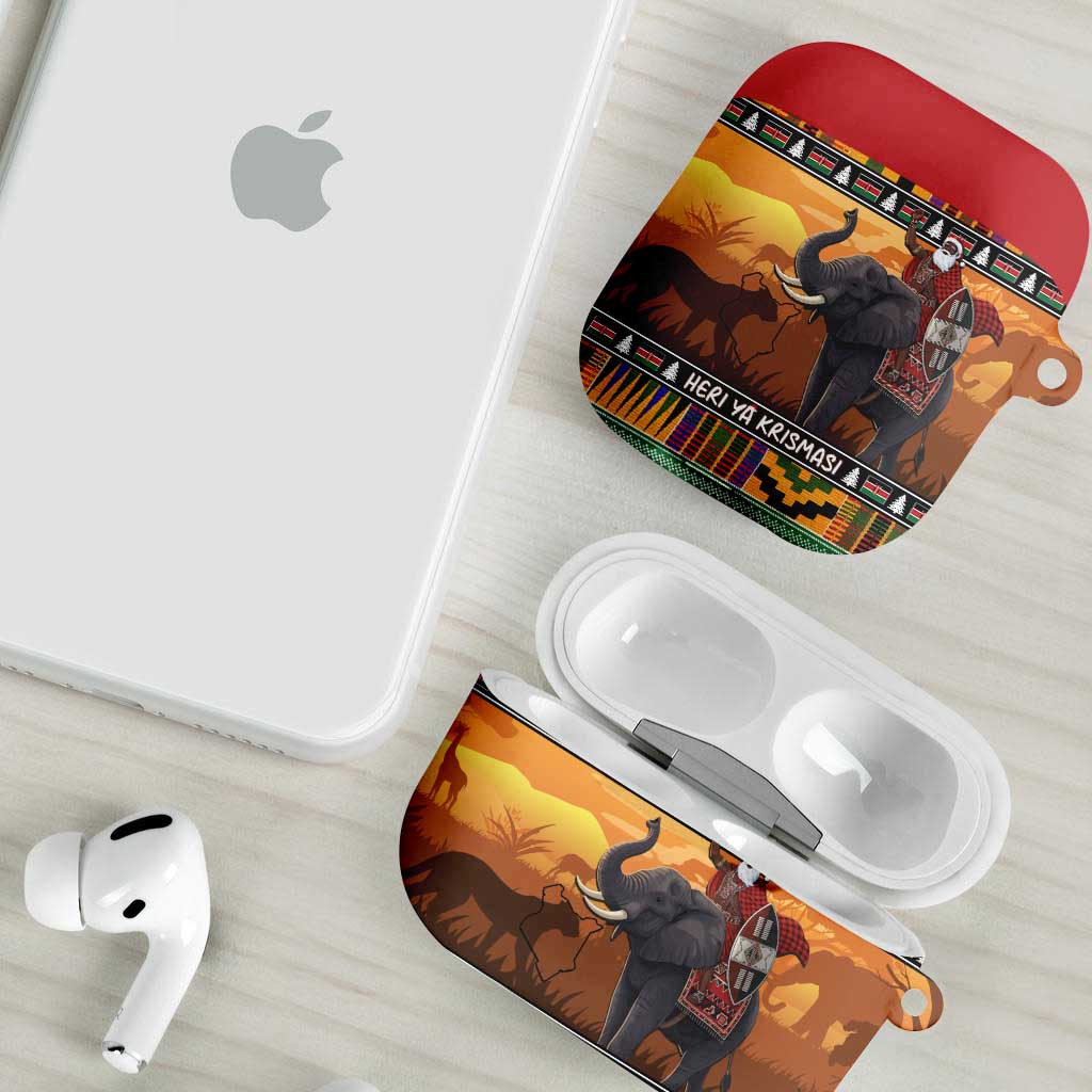 Kenya Safari Christmas AirPods Case Black Santa Riding Elephant - Heri ya Krismasi